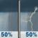 Wednesday: A chance of rain showers before 1pm, then a chance of showers and thunderstorms between 1pm and 4pm, then a chance of showers and thunderstorms. Mostly cloudy, with a high near 85. South southeast wind 0 to 5 mph. Chance of precipitation is 50%. New rainfall amounts between a tenth and quarter of an inch possible. Wednesday: Chance Rain Showers